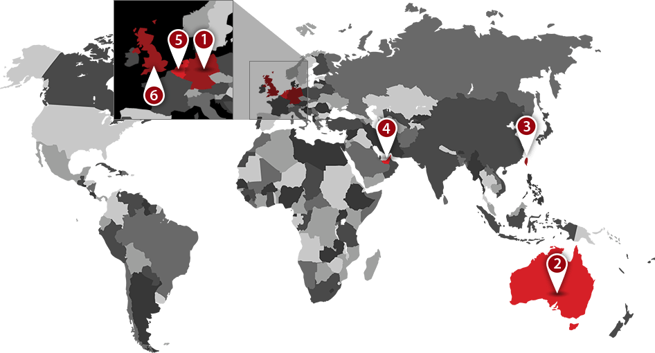 Weltkarte mit den Standorten der FloorStak-Vertreter